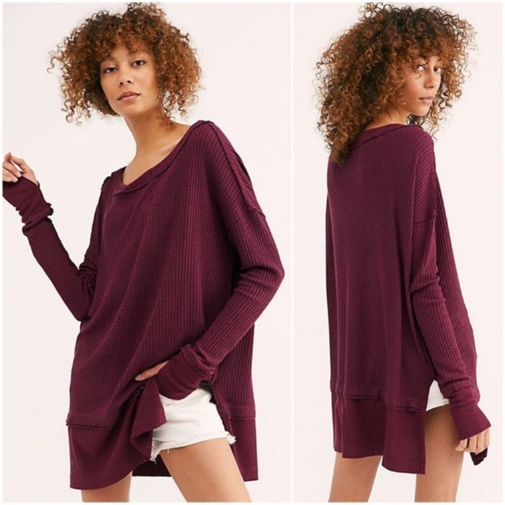 Free People North Shore Thermal Tee Fig sorbet size XS NWT